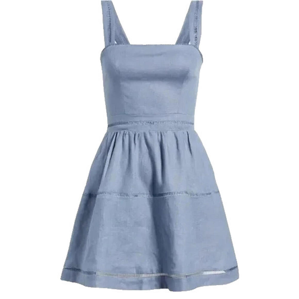 NEW REFORMATION Everett Linen Midi-Dress in Cornflower Sz 8 #3067